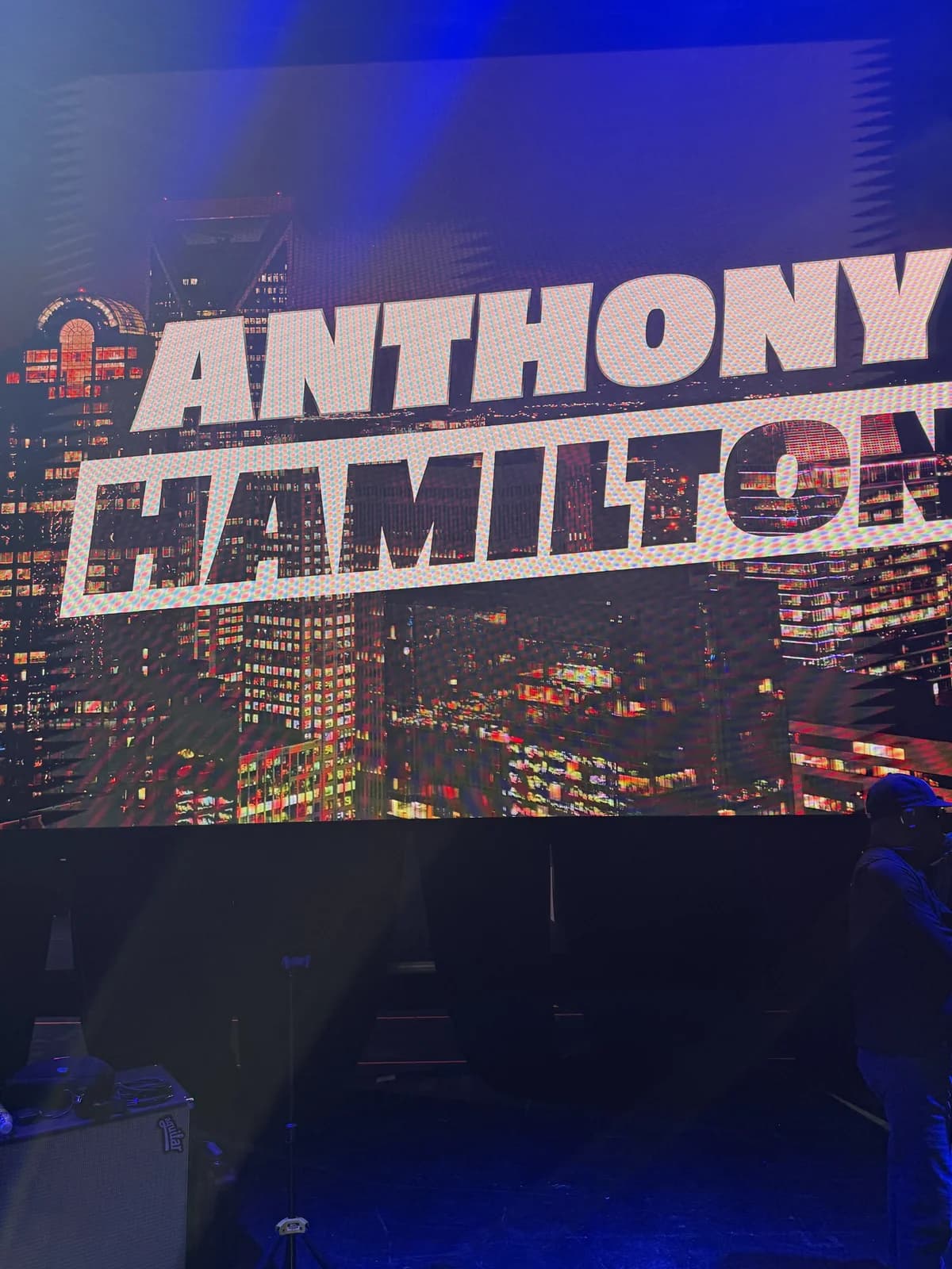 Anthony Hamilton show signage lit up at night